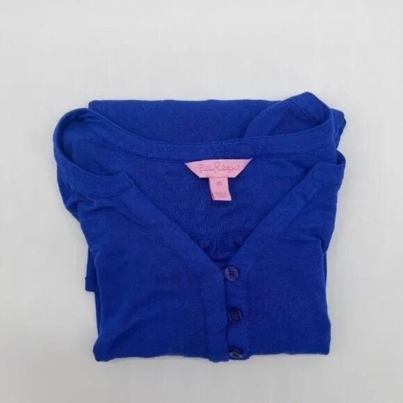 Lilly Pulitzer Top Lilias Blue Iris Long Sleeve Tunic Henley Size XS - Picture 9 of 10